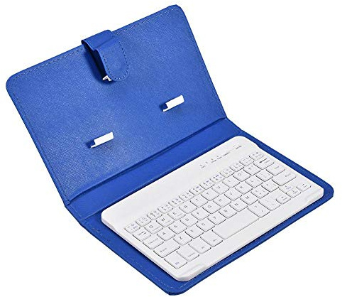 Sutinna Portable Bluetooth Keyboard, Wireless Keyboard with Portfolio Flip Leather Case Cover 4.5-6.8Inch for Smartphones and Tablets(blue)