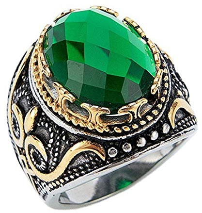 HIJONES Herren Jahrgang Luxus Oval Stein Ring aus Edelstahl Gotisch Geschnitzt