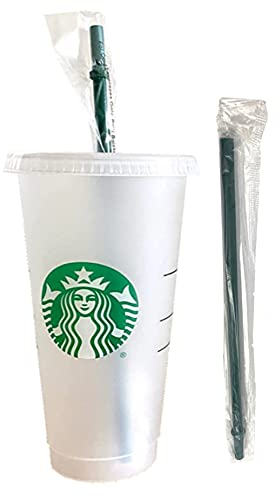 Starbucks Venti - Taza fría reutilizable con tapa y pajita verde con tapón (pajita extra incluida)