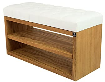 EMRA WOOD M-DEKO LPS-5 Polsterbank Schuhbank Chesterfield Gesteppt mit Ablage Bezug aus Kunstleder Weiß Gestell aus Holz Nach Maß (Höhe 50cm Tiefe 40cm, 50)