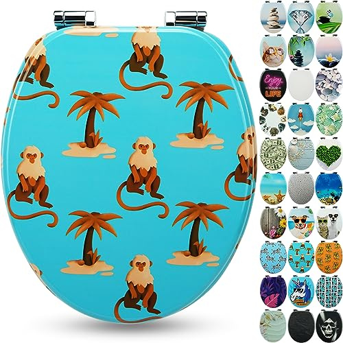 SANFINO® Premium WC Sitz mit Absenkautomatik – hochwertige Toilettendeckel aus Holz, viele bunte Motive, hoher Sitzkomfort, einfache Montage inklusive Montageanleitung – Monkey Island