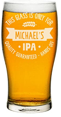 Tulipano in vetro da pinta personalizzato IPA Hands Off Qualsiasi Nome Artigianato Birra Sidro Personalizzato Compleanno Papà Nonno Festa del Papà