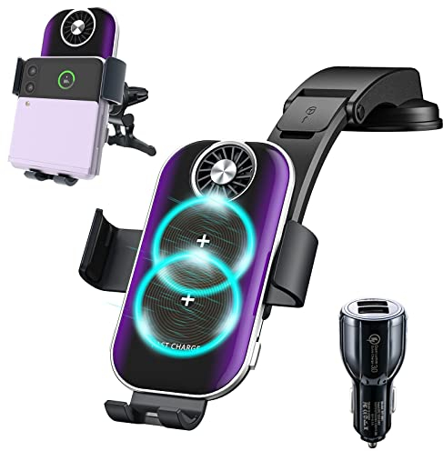 Doppia Bobina 15W Qi Caricatore Wireless Auto Rapida, Caricabatteria da Auto Senza Fili Supporto Telefono per Bocchette e Cruscotto, Porta Cellulare Auto per Samsung Z Flip 4/3/2 iPhone Google