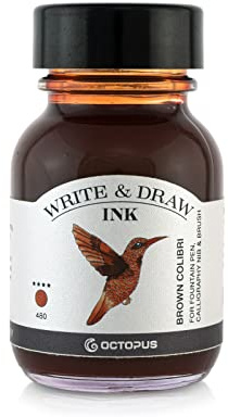 Octopus Write & Draw Ink Brown Colibri, wasserfeste Zeichentinte, 50 ml | Lichtechte, vegane Zeichentusche für Füller und Dip Pen, mit schönem Shading und randscharfem Schriftbild