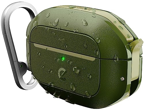 KeyBudz ElementProof für AirPods Pro 2 Case mit Schloss, vollständig wasserdichtes AirPods Pro Etui 2. Generation, robuster Schutz, Hartschalenhülle, Karabiner für AirPods Pro 1 & 2 - Grün Dunkelgrün