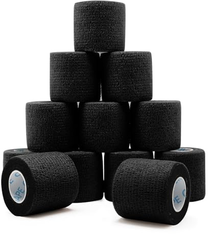 OK TAPE 12 Rolls Self Adhesive Bandage Wrap, Elastic Athletic Tape, Self Stick Bandage Tape, Vet Wrap, Medical Wrap for Wrist, Feet, 2 x 5 Yards - Black
