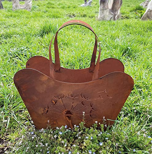 STEINFIGURENWELT GIEBEN Edelrost Große Handtasche mit Pusteblume 42x45cm Tasche zum Bepflanzen Rost Pflanztasche Blumentopf Windlicht Edelrost Gartendeko (mit Pusteblume)