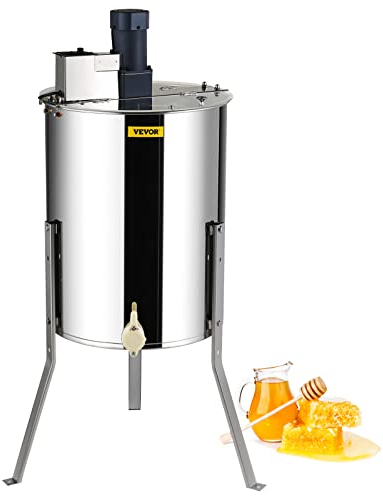 VEVOR Extracteur de Miel Électrique 4/8 Cadres Centrifugeuse Séparateur Miel 140 W Inox avec Couvercle Taille du Nid d'Abeilles Adaptée Profond 48x23 cm Moyen 48x16 cm Hauteur Réglable pour Apiculture