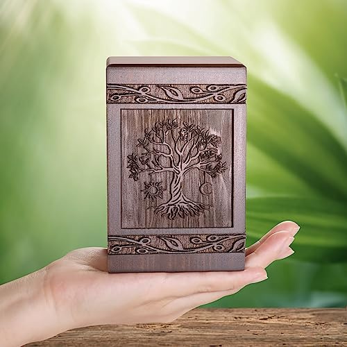 DGDCDV Urnas de cremación para cenizas humanas, adultos, machos y mujeres, caja de urnas de madera del árbol de la vida y ataúd para cenizas, hombres, mujeres, niños, mascotas, gatos, perros, urnas
