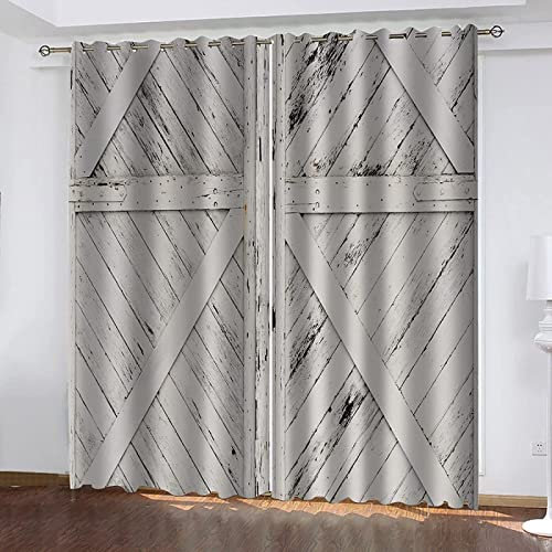 Vorhang Blickdicht Alte Holztür Gardinen mit Ösen 3D Bauernhof Auf Dem Land Blickdichte Vorhänge Thermovorhang Kälteschutz Verdunklungsvorhänge für Wohnzimmer Schlafzimmer 2er Set 110x215 cm（BxH)