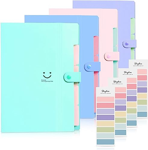 SKYDUE 4-teilige Dokumentenmappe A4, Fächermappe mit Fächern, Postmappe Ordnungsmappe A4 für Zuhause, Büro, Schule und unterwegs