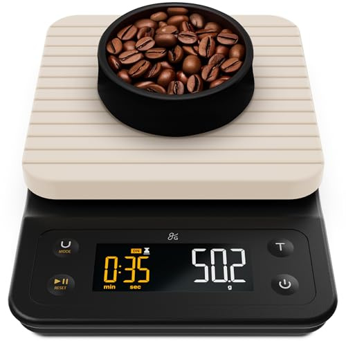 Greater Goods Digital Accurate Coffee Scale for Pour-Over Maker, with Timer for Great French Press and General Kitchen Use, Designed in St. Louis, (Birch White) | Digital Pour-Over Scale with Waterproof Silicone Cover, Backlit Display & 6.6lb Capacity for Chemex, V60, Drip (Birch White)