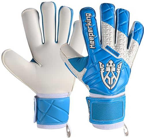Keeperking SP 2.0, Junior, Jugendliche, Erwachsne, Kinder Torwarthandschuhe mit Fingersaves, Torwarthandschuhe Herren aus Latex mit starkem Griff und abnehmbarem Fingerschutz (4, Cyan-weiß)