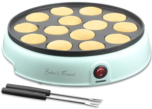 Baker's Friend Mini Pancakes Maker Machine, Dutch Mini Pancake Griddle, 14 Holes Electric Poffertjes Pan, Ideal for Breakfast, Snacks, Desserts & More