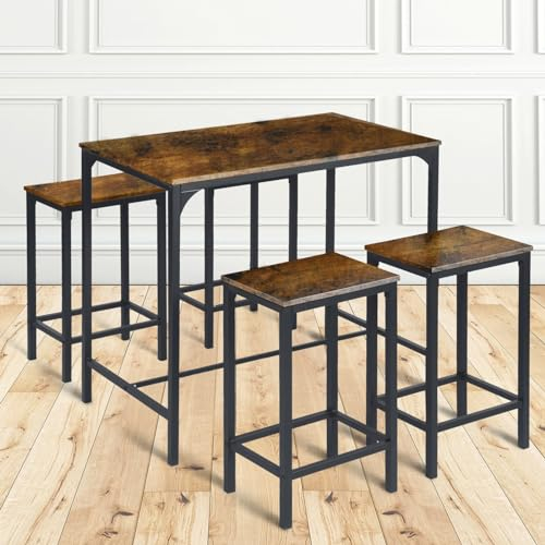 buybyroom Stehtisch mit 4 Barhockern, Bartisch mit Barhocker Set Esstisch Küchentisch 100 * 60 * 90CM, Esstisch 30 * 40 * 65CM Industrie-Design für Küche Esszimmer Wohnzimmer, Retro Braun