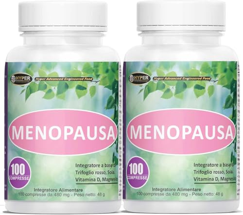 Hyper Integratore Menopausa 2x100 Compresse - Dona Equilibrio degli Estrogeni e Riduce i Sintomi come le Vampate, Sudorazione e Stanchezza - con Trifoglio Rosso, Isoflavoni, Magnesio e Vitamina D