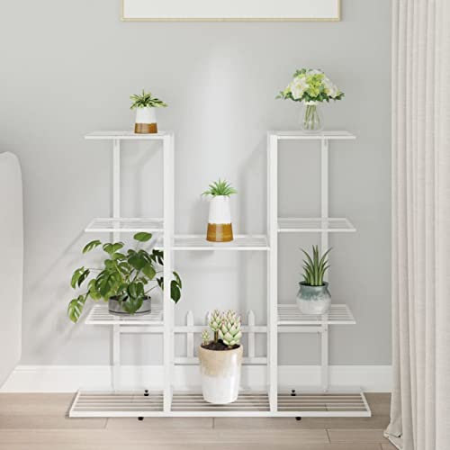 Camerina Blumenständer 94,5x25x89 cm Weiß Eisen Pflanzen Untersetzer Pflanzen Rollbrett