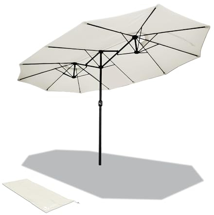 vounot® Parasol de Jardin Double Aluminium 270 x 460cm avec Manivelle Toile 180 GR/m2 Protection Solaire Hauteur 250cm Résistant à l'eau Housse de Protection Inclus Beige