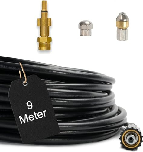M&M Smartek Rohrreinigungsschlauch 20m für Black & Decker | Austauschbare starre und rotierende 1/8-Zoll-Edelstahldüsen; 1/4-Zoll-Schraubanschluss direkt passend für Black & Decker.