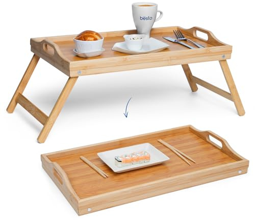 Bamboo Bed Tray Table with Folding Legs & Handles, 50 X 30 X 23.5cm, Multipurpose, Breakfast & Lap Tray, Ideal for Sofa & Bed
