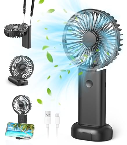 Namouk Ventilateur Portable, Portatif Electrique Fan de Bureau À Pile Ventilateur Silencieux Chambre 5 en 1 Ventilateur Voiture 3 Vitesses pour Voyages, Maquillage,Camping,Bureau À Domicile, Extérieur