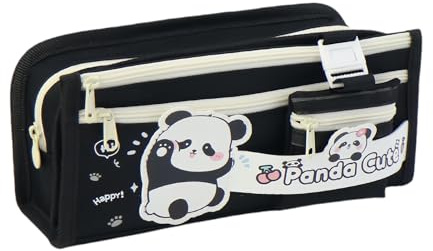 KCatsy Trousse Scolaire Panda Kawaii Grande Capacité Avec Plusieurs Compartiments - Étui à Crayons Pour Garçon et Fille - Noir