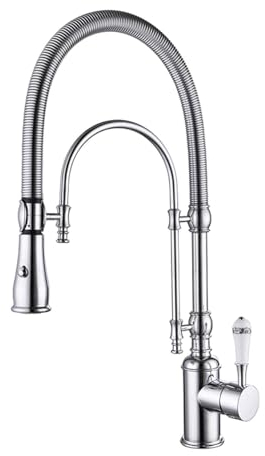 Goldfarbener Luxus-Küchenarmatur aus Messing mit Retro-Design, Einhebel-Kaltwasserhahn und ausziehbarem Kücheninsel-Spülbeckenhahn mit zwei Bedienelementen (Color : Chrome)