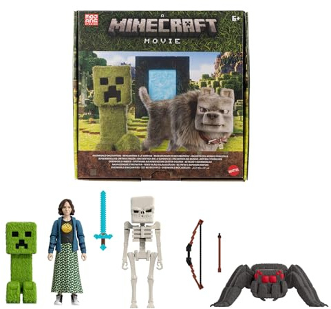 Mattel Minecraft Story Set with 4 Action Figures & 3 Accessories, Overworld Encounters Pack Inspired by A Minecraft Movie, Toy Collectible, JFR70