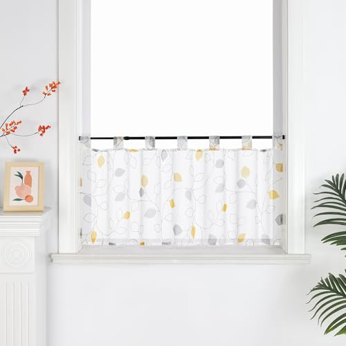 Joyswahl Scheibengardine mit gelbem Baumblattmuster Bistrogardine lichtdurchlässig Küchengardinen landhausstil Gardine Stores HxB 30x120cm 1 Stück