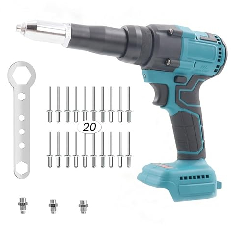 Cordless Rivet Gun Compatible with Makita 18V Battery, Brushless Electric Rivet Gun with LED Light, 20 Rivets, 3 Adapters and Wrench, Portable Rivet Nut Gun Kit (No Battery)