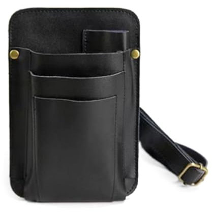 Eladcncmc Ceinture à outils en cuir pour homme et femme – Ceinture à outils 4 poches pour jardinier, électricien, charpentier – Noir – 19 x 13,5 cm