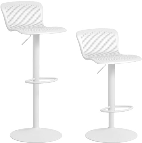 HOMCOM Set 2 Sgabelli da Bar con Schienali Ergonomici, Poggiapiedi, Sgabelli Cucina Alti Regolabili in Polipropilene con Seduta Girevole e Base Antiscivolo per Sala da Pranzo, Penisola Cucina, Bianco