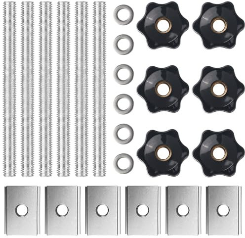Kayqbonke 24 Stück T-Schiene Gleitmuttern, Nutensteine M8 T-Nut Muttern Kit mit T-Schraube und Klemmknopf M8 Kunststoffgriff, Schiebemuttern für Holzbearbeitung Werkzeug, Türgriffe, Maschinenindustrie