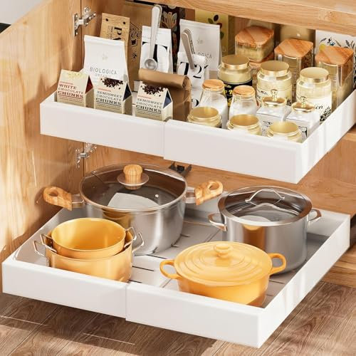 Sprifityy 2pc Teleskopschublade,Erweiterbar Ausziehbare Schubladen,Kohlenstoffstahl Ausziehbare Schubladen Aufbewahrungsregale,Einstellbare Breite 32–52 cm,Kein Bohren,Nageln Erforderlich（Weiß）