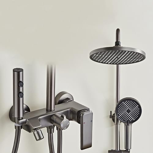 BiaoTeng Colonne de Douche avec Mitigeur pour Baignoire Connexion G1/2 Ensemble de Douche Mural Tuyau de Douche 150 cm Set de Douche Gris