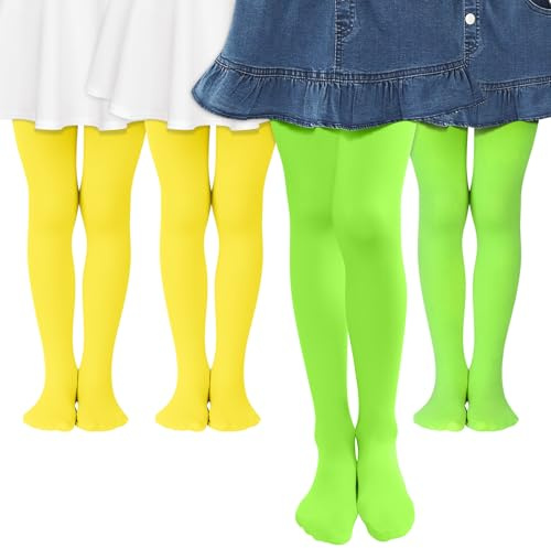 MK MATT KEELY 4 Pares Medias Ballet Niñas Leotardos Amarillo Verde Niño Leggins Gimnasia Ritmica Niña para Fiesta Danza Uniforme,9-12 Años