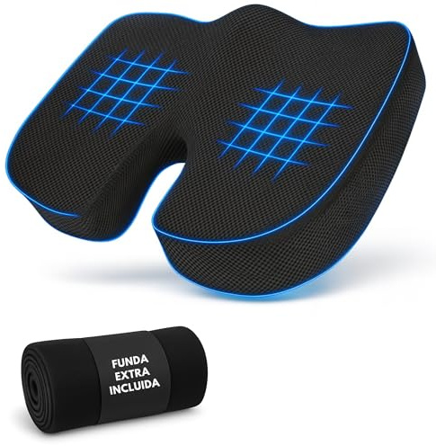 MORPAN Cojin coxis y cojin Silla Oficina, Espuma viscoelástica Funda Extra Lavable y Antideslizante, Ideal para Uso prolongado. Ergonomico y Ortopedico.