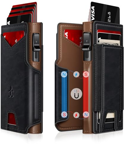 Wallet for Men Wallet with Slim Pop Up Card Holder 9-13 Cards, Bifold Minimalist Smart Wallet RFID Blocking Credit Card Holder with ID Window & Stretchable Cash Slot Compact Metal Aluminum Card Case