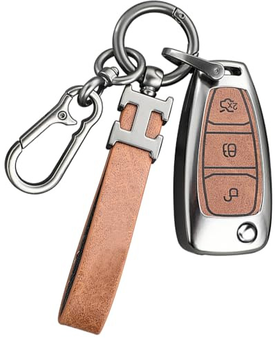Autoschlüssel-Hülle kompatibel mit Ford Focus, Fiesta, Kuga, Mondeo, B-Max, C-Max, S-Max, Galaxy Transit, Tourneo, Custom Escort, Autoschlüssel-Schutz mit Schlüsselanhänger für Ford (braun)