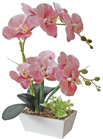 Pink Orchids Artificial Flowers Faux Orchid Plant Indoor Phalaenopsis Look Real With Pot Table Centerpieces Arrangement Lifelike Elegant Home Decor Dining Room Table Shelves Kitchen Decorative Flowers