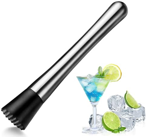 Cocktail Muddler,Stainless Steel Cocktail Muddler,Stainless Steel Muddler,Fruit Mixer Bartending Tool,for Cocktail Pestle,Cocktails Muddler,Silver Alcohol Small Ice Crusher,Herb Masher Crusher