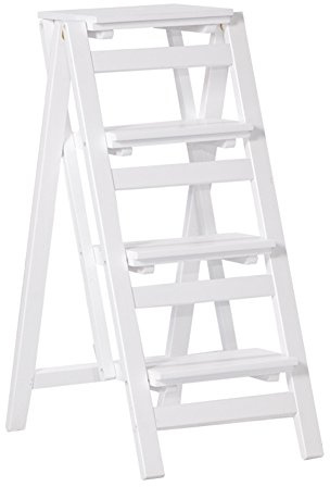 Klappleiter mit 4 Stufen, stabiles Massivholz, multifunktional, 4-stöckig, für den Innenbereich, kompaktes Haushaltsdesign (Farbe: Weiß)