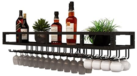RCSTYNUK An der Wand montiertes Weinregal mit Weinglasregal, Barregale mit Weinglashaltern, zum Aufhängen unter dem Regal, Weinflaschen-Aufbewahrungshalter, Präsentationsregal