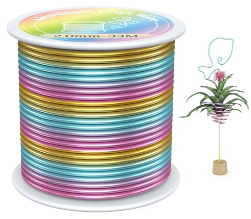 VynyQoo 2mm Alambre Manualidades, 33m Alambre Aluminio Flexible, Color Hilo Alambre Manualidades, Alambre de Escultura para Joyería DIY