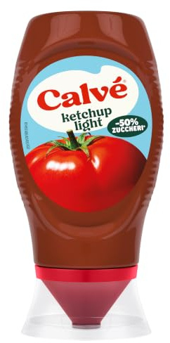 Calvé Ketchup Light, Formato 250 ml, Ketchup Light con Stevia*, Contiene il 50% in Meno di Zuccheri, Senza Glutine, Senza Conservanti e Senza Coloranti, Vegano