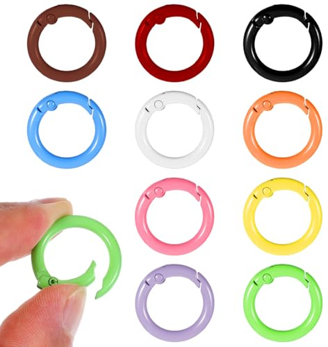 Bruislard 50 Stück Karabiner Rund Mini Karabinerhaken 24mm Schlüsselanhänger Ringe 10 Farben Metallring Klein Clip Ringe DIY Schlüsselanhänger Zubehö für Handwerk