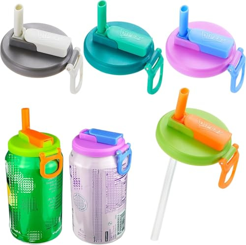 ORIGINAL CREATOR - DIPESI 4 pack Soda Can Lids with straw, Soda Can Covers with Silicone straw BPA-Free Reusable For Fits standard For Canned Beverage, Beer, Juice,Seltzer