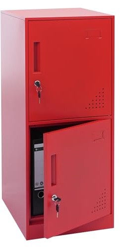 Mendler Armadietto HWC-P63, con Serratura, Armadio Ufficio faldoni Documenti, con 2 Ante, 90x38x45cm, Acciaio - Rosso