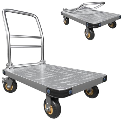 MediHoist Transportwagen Klappbar 680 kg Tragfähigkeit, 78x48 cm Silber | 10 cm Bremsrädern, Plattformwagen, Rollwagen, Für Möbel & Haushaltsgeräte & Lagerbedarf, Kompakt Aufbewahrbar