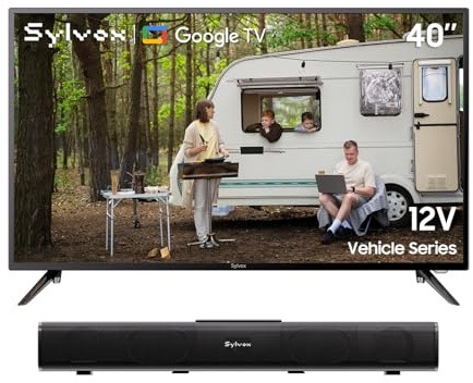 SYLVOX 40 inch TV with Soundbar, 1080P FHD, HiFi Speakers, DC/AC Powered, Wide Voltage Protection, Works with Google Assistant, App Store, 12V TV for Motorhomes, Caravan, Home, Vehicle